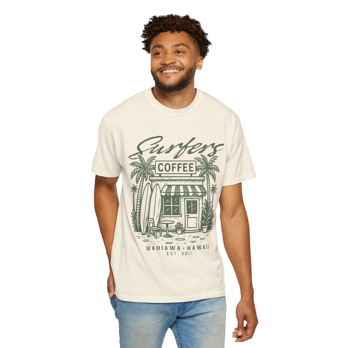 Surfers Coffee T-Shirt — Coffee Shop Hawaii Graphic Tee