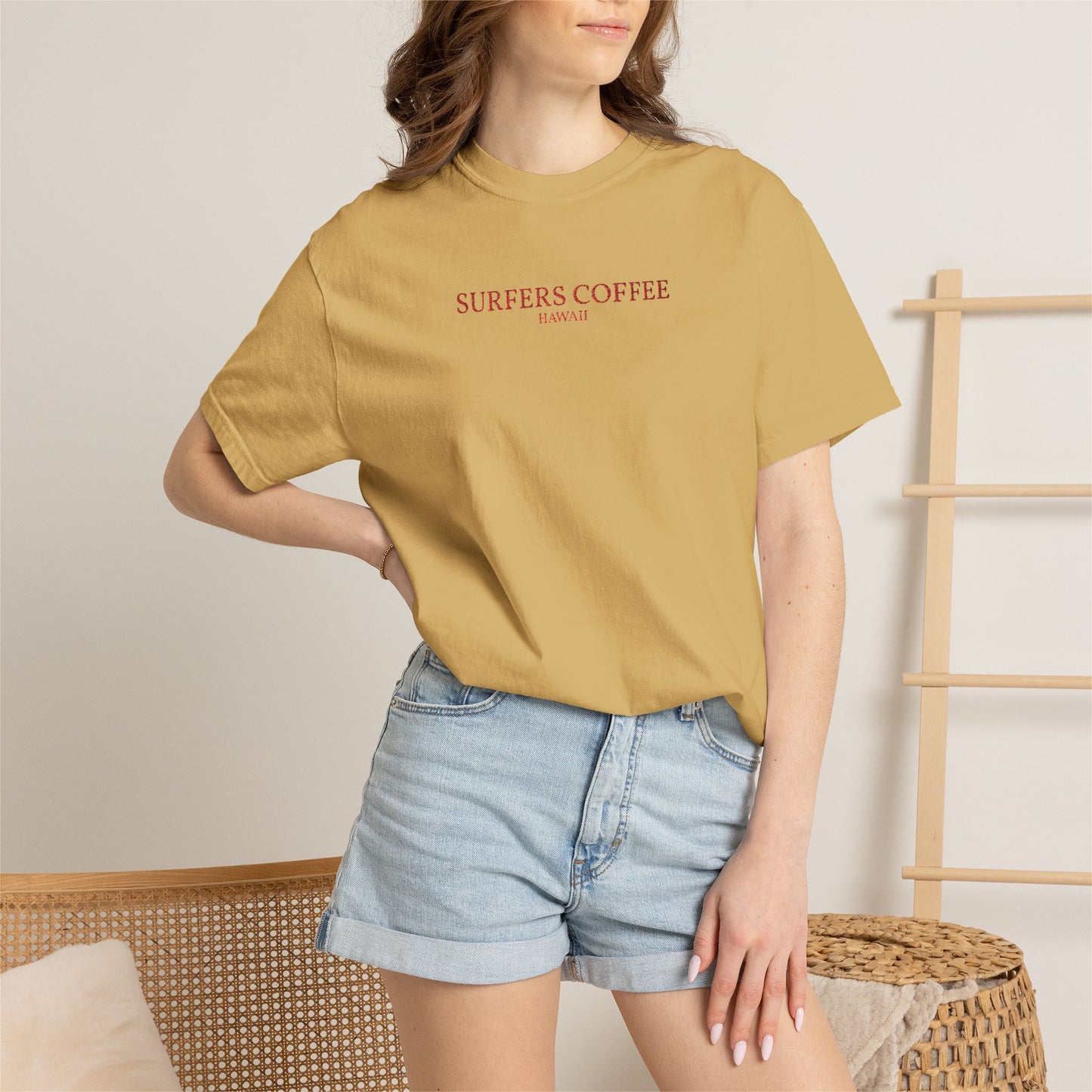 Surfers Coffee Embroidery T-Shirt