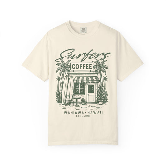 Surfers Coffee T-Shirt — Coffee Shop Hawaii Graphic Tee